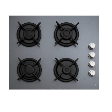 TABLE DE CUISSON 4 FEUX GAZ EN VERRE GRIS GRILLE EN FONTE