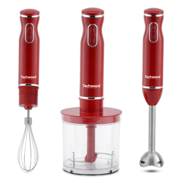 ENSEMBLE MIXEUR PLONCHEUR   FOUET   HACHOIR  ROUGE 600W