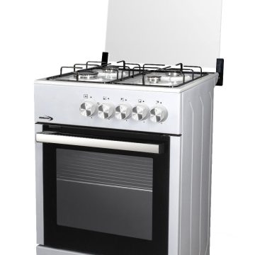 CUISINIERE 50X50 BLANCHE 4 FEUX GAZ FOUR GAZ 1 PLATEAU + 1 LECHEFRITE